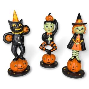Johanna Parker Halloween Black Cat Frankenstein And Witch Figurines Set HTF Rare